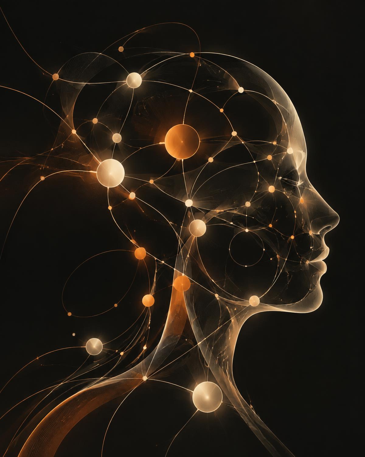 Abstract illustration of connected thoughts forming a human profile